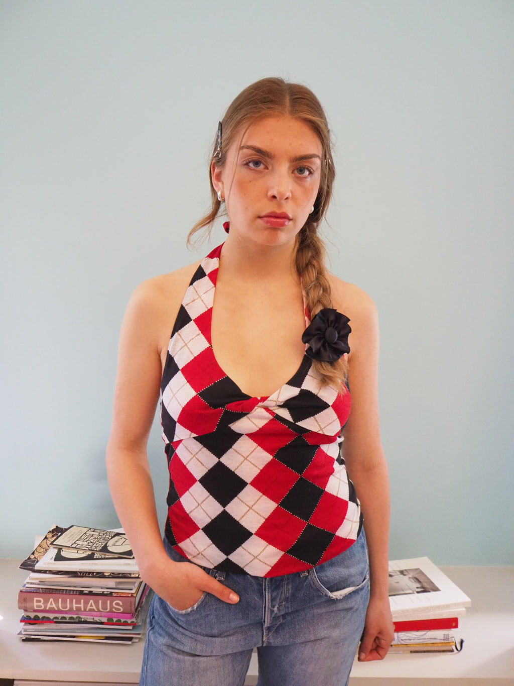 Harlequin halterneck top