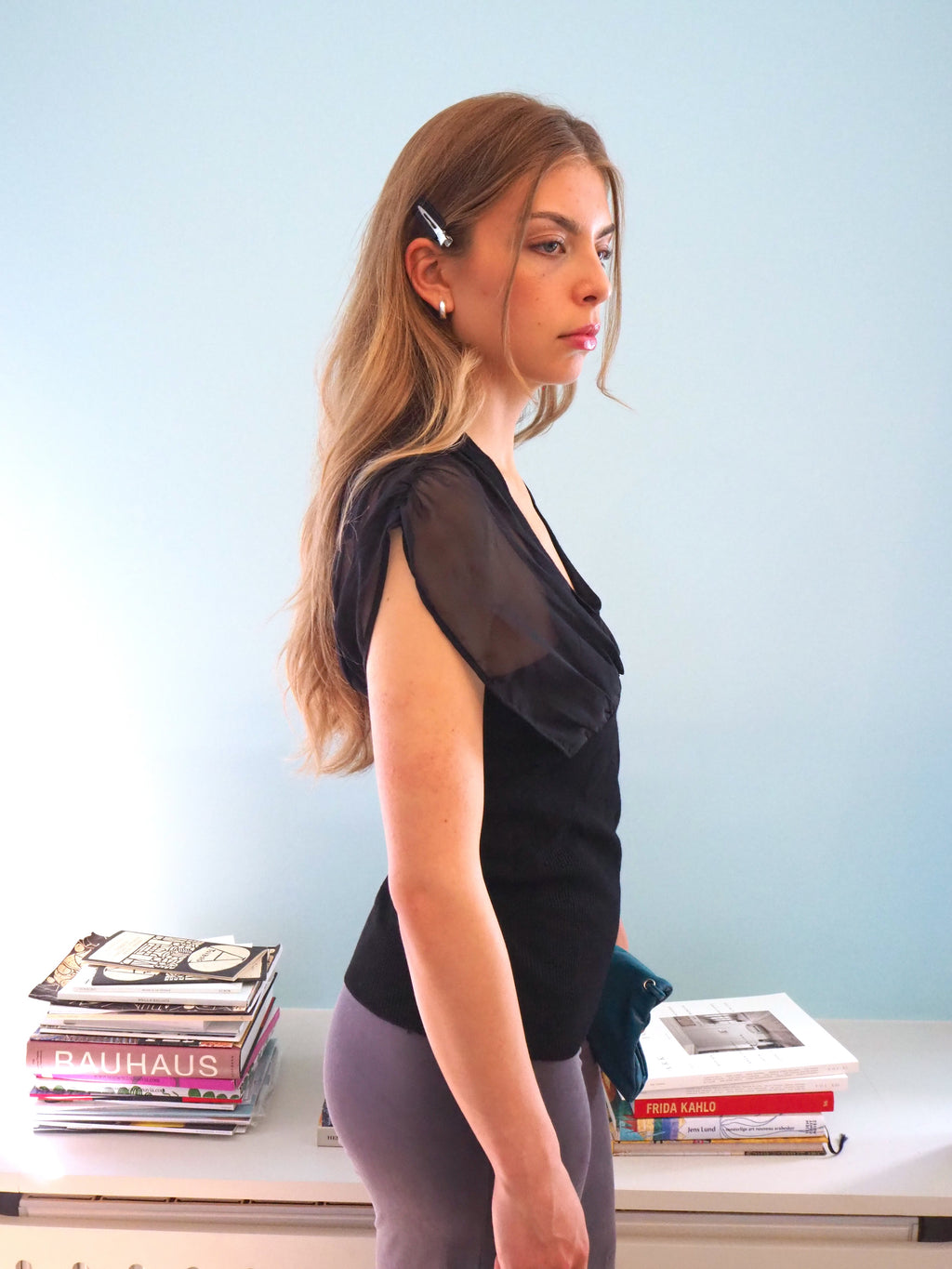 black v-neck top
